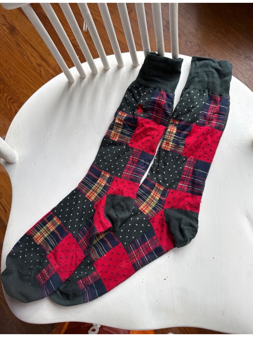 Ralph Lauren  Patchwork Pattern Socks with Red and Green Accents